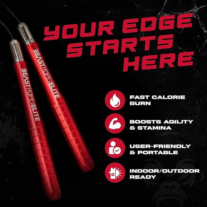 Beast Gear Jump Rope, Jump Ropes for Fitness, Premium Aluminium Skipping Rope for Men Women - Boxing, MMA, HIIT, Strength Training & Double Unders