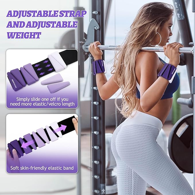 Ankle Weights for Women Wrist Weights Set of 2 (1 lb/2 lb Each) Adjustable Arm Leg Weight for Womens Men Suitable for Walking Swimming Running Pilates Yoga Gym