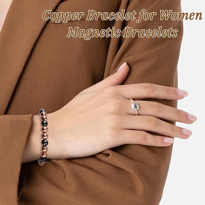 Copper Bracelet for Women and Men, Copper Magnetic Bracelet with 3500 Gauss Magnet Beads as Birthday Gifts, Hematite Jewelry Pulsera De Cobre para Mujer for Parents Anniversary Jewelry Gift