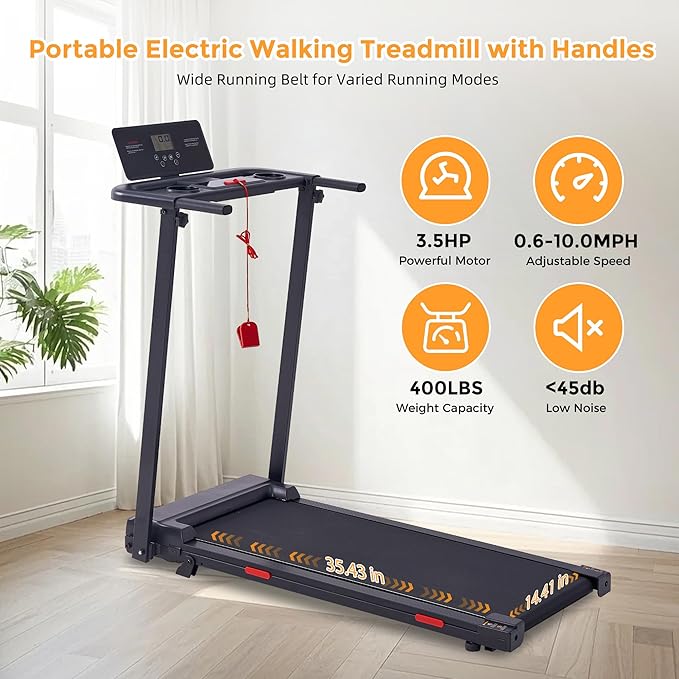 Walking Pad with Handle Bar, 0.6-10MPH Walking Pad Treadmill for Home Small, 3.5HP Portable Small Running Treadmill with Handles, Big Screen, 400LBS