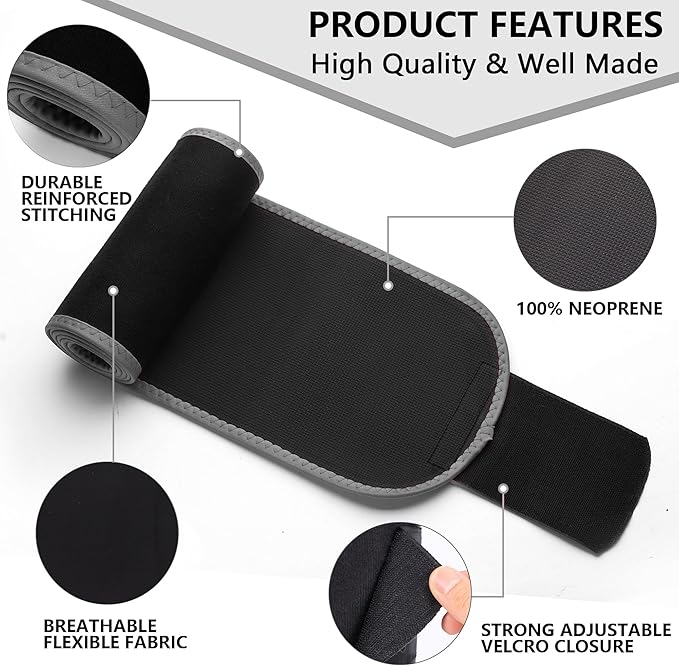 Waist Trimmer Belt – One Size 52″ Fits All Women & Men, Premium Neoprene Sweat Waist Trainer for Workout & Fitness