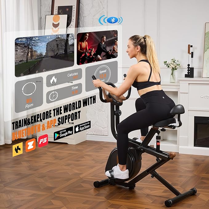 3 in 1 Exercise Bike,Squat Machine,8-level Adjustable Magnetic Bike for Home with App,Squat Rowing Machine, Low Noise Indoor Cycling Bike with 300lbs Weight Capacity,Home Workout Machine