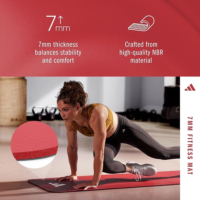 adidas Fitness Mat - Lightweight - Non Slip Yoga Mat, 7mm or 10mm