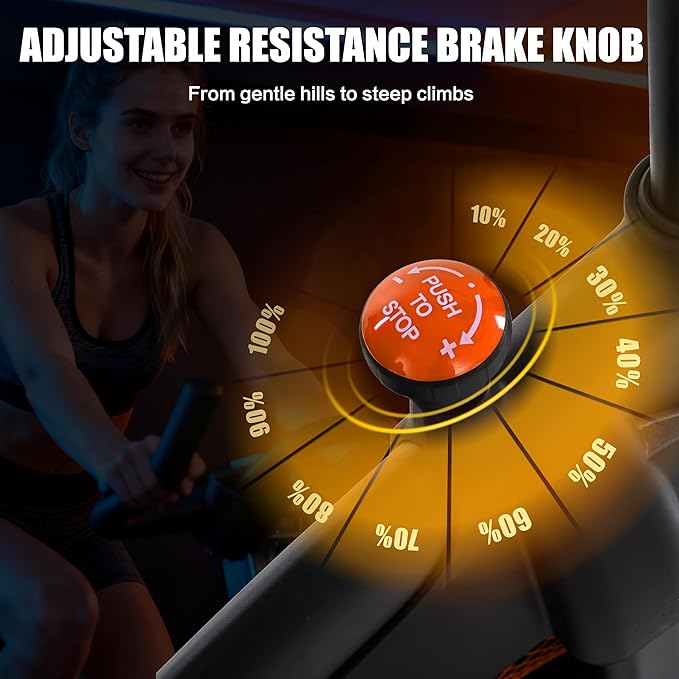 Exercise Bike Spinning Bike Stationary Bike Indoor Cycling Bicycle for Home Gym 300 lbs Weight Capacity Adjustable Seat/Handlebar for Office Cardio Workout, Orange