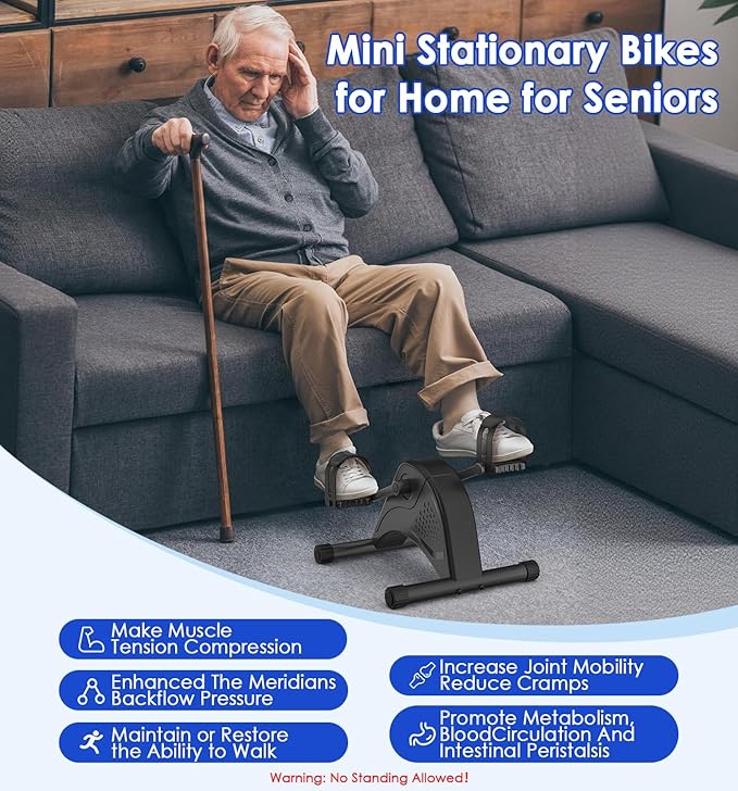 12-Levels Mini Exercise Bike Under Desk with LCD Display, Quiet Electric Bidirectional Bicycle Pedals for Home for Seniors, Stationary Bike Under Desk for Leg & Arm Physical Therapy Exerciser