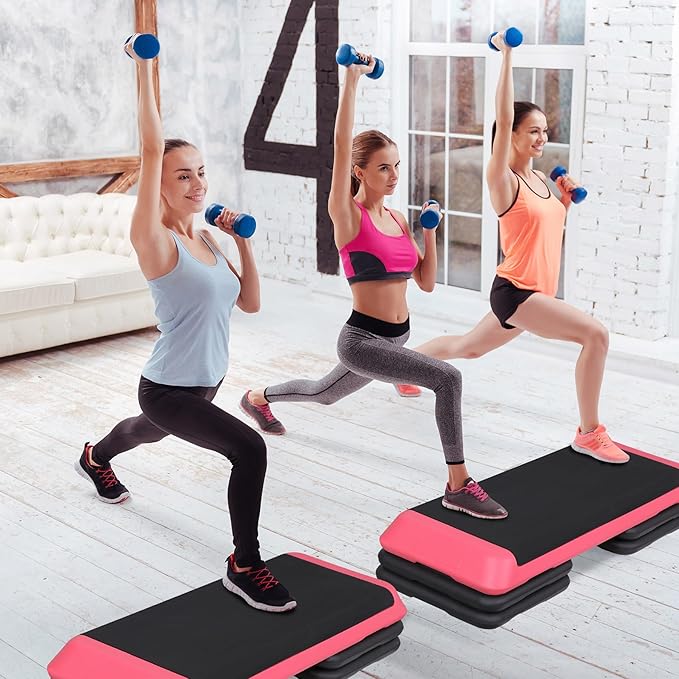 JupiterForce 43" Workout Aerobic Exercise Step Platform, Adjustable Aerobic Steppers for Exercise with 4 Removable Risers for Home Gym Strength Training