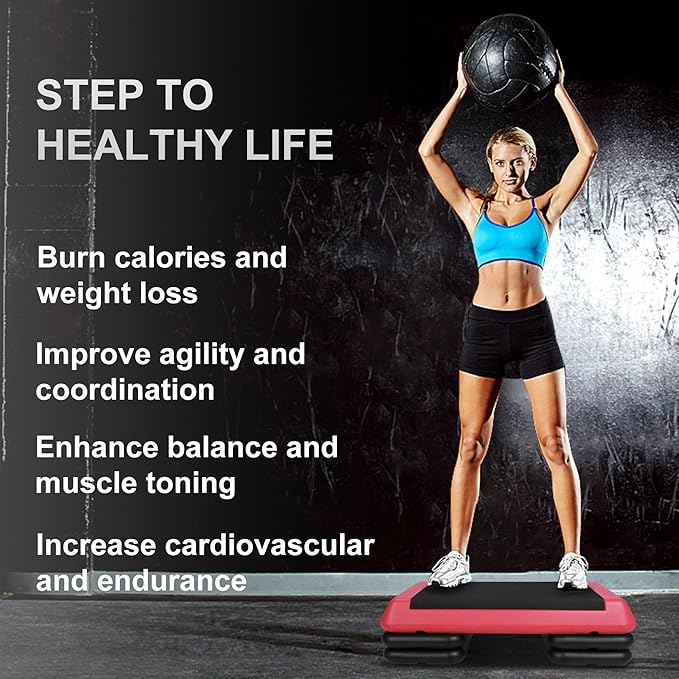 Gym Step Platform for Exercise at Home, Fitness Step for Home Workout, Adjustable Step Up Exercise Platform, Aerobic Stepper Step Platform with 4 Risers, Step Exercise Platform for Work Out