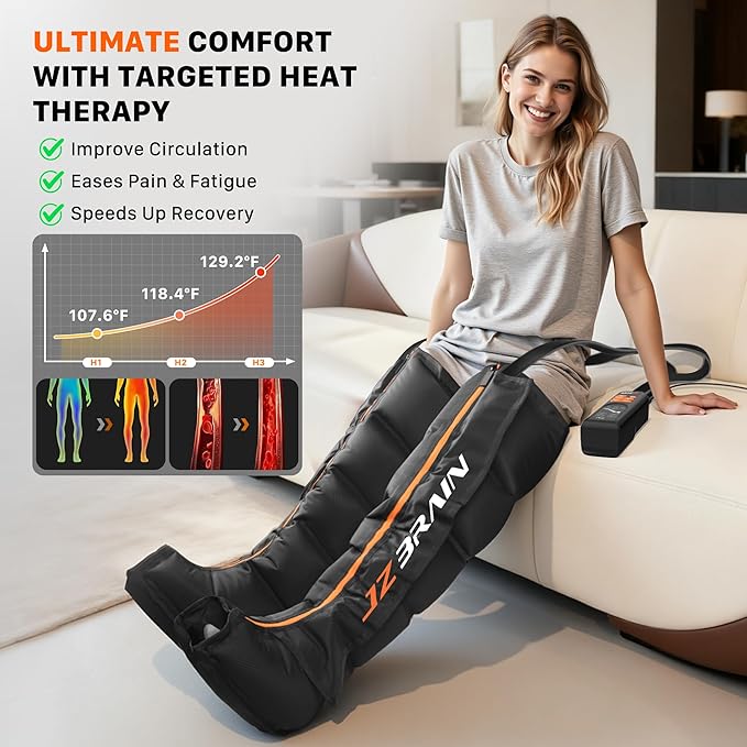 Air Compression Leg Recovery Boots : Sequential Full Leg Compression Massager System for Muscle Relaxation & Relief - 11 Intensity 6 Modes 3 Heat for Athletes & Gym (Small)