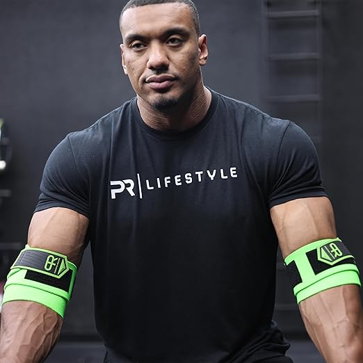 Elbow Wraps for Weightlifting - Heavy Duty Construction, 25% More Elasticity, Reinforced Stitching, Extra Wide Fastener, Easy to Adjust, (Neon)