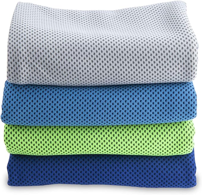 4 Packs Cooling Towel (40"x 12"), Ice Towel, Microfiber, Soft Breathable Chilly Towel Stay Cool for Yoga, Sport, Gym, Workout, Camping, Fitness, Running, Workout & More Activities (Multicolor)