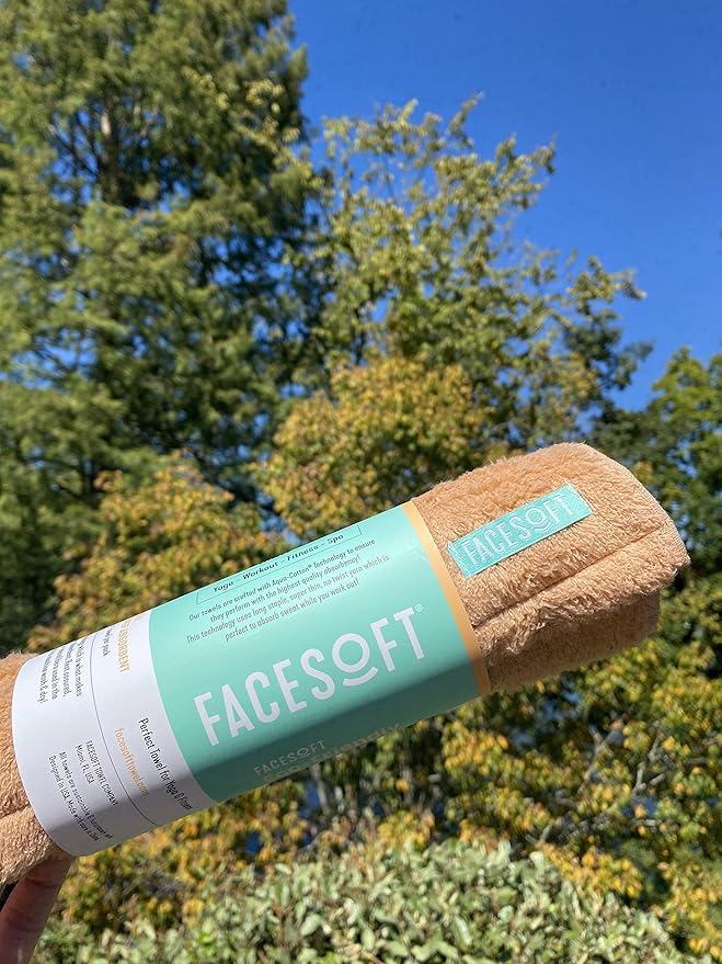 FaceSoft Eco Friendly Gym Towel for Working Out - Soft and Absorbent Cotton Exercise Towel - No Synthetic Microfibers or Plastics - Sweat Towel for Gym, Fitness, Sports, Yoga - Hazelnut - 1 Pc