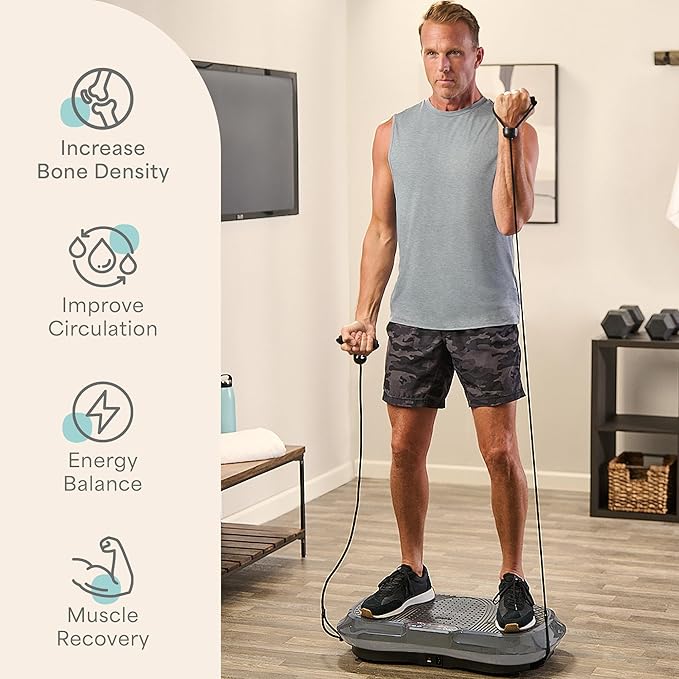 Lifepro Waver Vibration Plate Exercise Machine for Lymphatic Drainage, Muscle Activation, Full-Body Workout Vibrating Platform with Loop Bands, Fitness Equipment for Strength Toning & Fat Loss