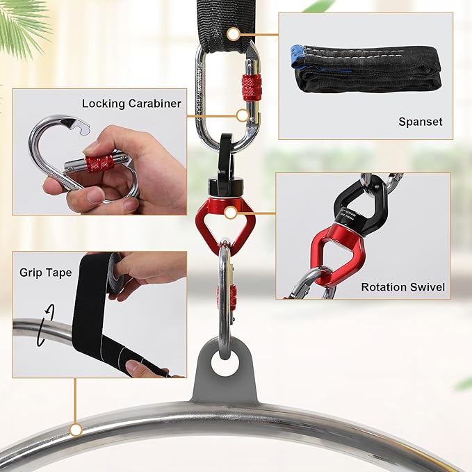 Aerial Lyra Hoop Kit (85CM/90CM), Professional Yoga Starter Set with Rigging Hardware Kit for Home, Exercise, Performance, 32mm Thickness