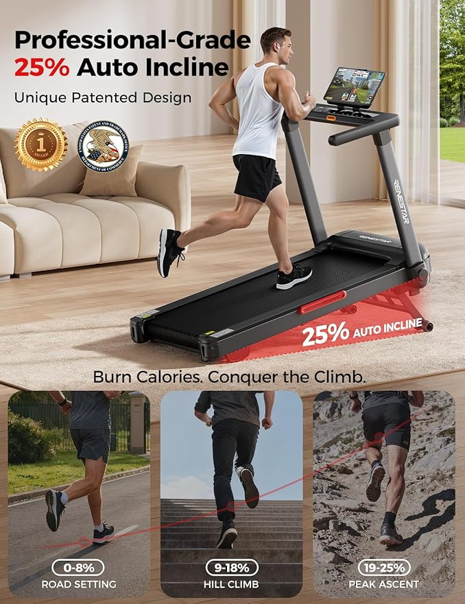 Treadmill for Home with 25% Auto Incline - 8.5MPH Max Speed, Extra Large LED Touchscreen, 300LBS Capacity, Bluetooth Speaker, 3.5HP Home Office Treadmills for Running Jogging Walking