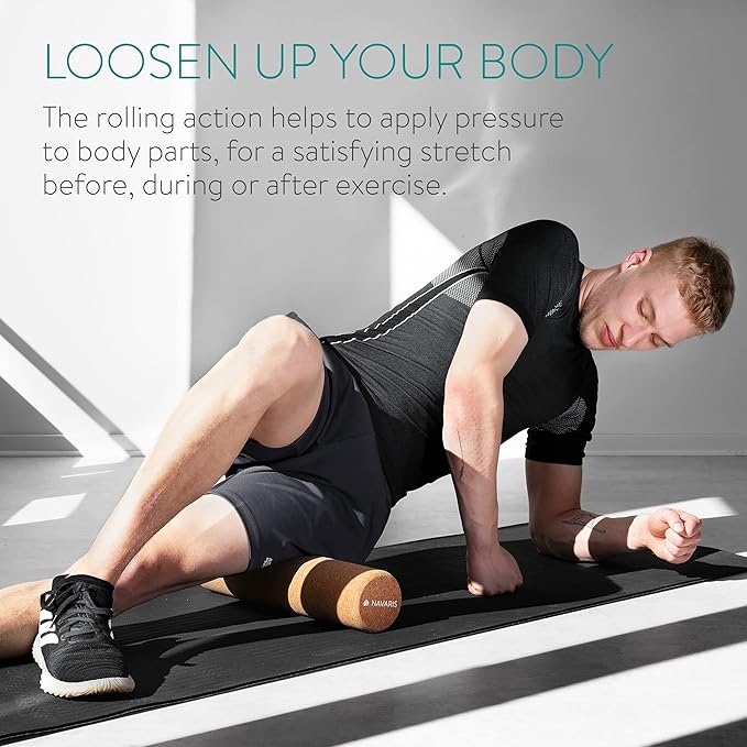 Navaris Cork Roller - Fitness Sport Yoga Cork Tube for Legs, Back, Muscles - Medium, 4 x 18"