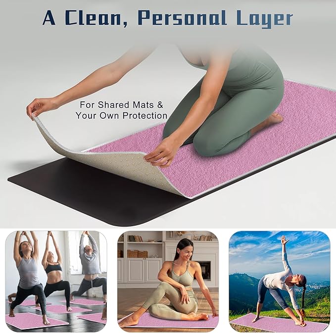 Hot Yoga Towel Non-Slip, 2 Pack Thick & Soft Yoga Mat Towel, Sweat Absorbent, with Grip Dot, 72" x 26", Yoga Towel for Hot Yoga, Pilates, Fitness and Gym Workouts, Light Purple