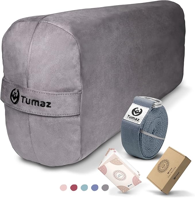 Tumaz Yoga Bolster Set - Rectangular Bolster Pillow for Restorative Yoga, Soft Meditation Pillow with Carry Handle and 8-Feet Strap, Machine Washable Cover