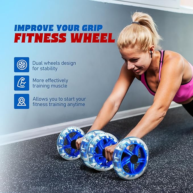 Twin-wheel Fitness Roller, Abdominal Strengthening Device for Men And Women, Blue, 7. 87 X 5. 51 X 5. 51 Inch