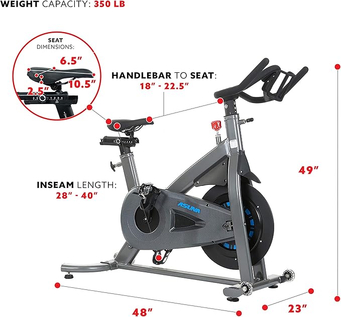 Sunny Health & Fitness Premium ASUNA Indoor Stationary Exercise Bike, Indoor Cycling Equipment w/Step-less Magnetic Resistance Plus Adjustable Handlebar & Seat, Home Cardio Training Machine for Adult