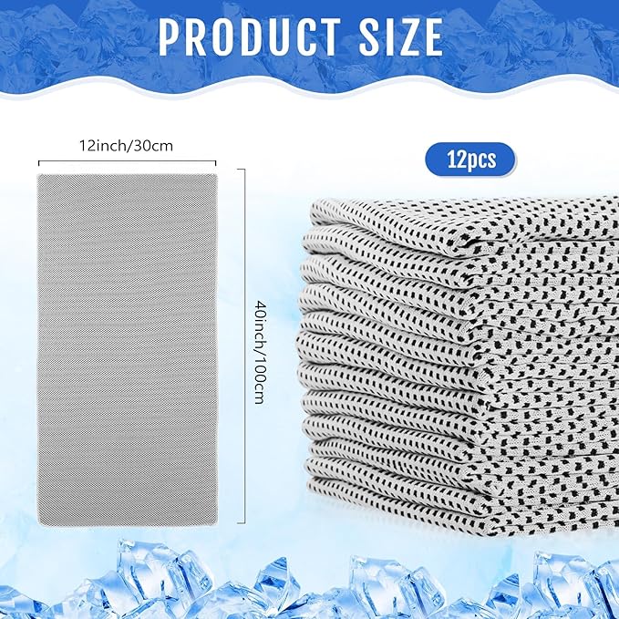 Hosuly 12 Pieces Cooling Towels for Hot Weather Soft Breathable Cold Towel Yoga Towels for Sweat, Sports, Workout, Fitness, Gym, Running, Travel Camping, 12 x 40 Inch (Light Gray)