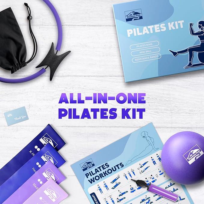 Pilates Ring and Ball Set, at Home Pilates Kit with 14" Exercise Ring, Mini Ball