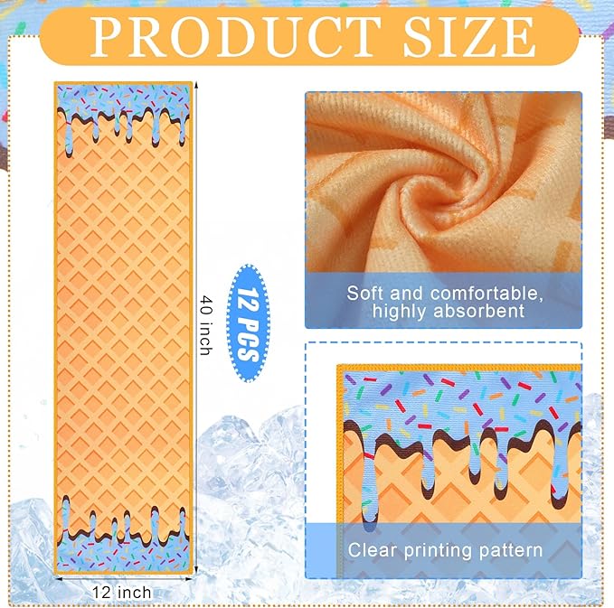 Peryiter 12 Pcs Baseball Ice Cream Drip Cooling Towel Microfiber Absorbent Lightweight Sport Cooling Towel Sweat Sport Rags for Baseball Team Coach Gifts Event Yoga Running Gym(Blue,40 x 12 Inch)