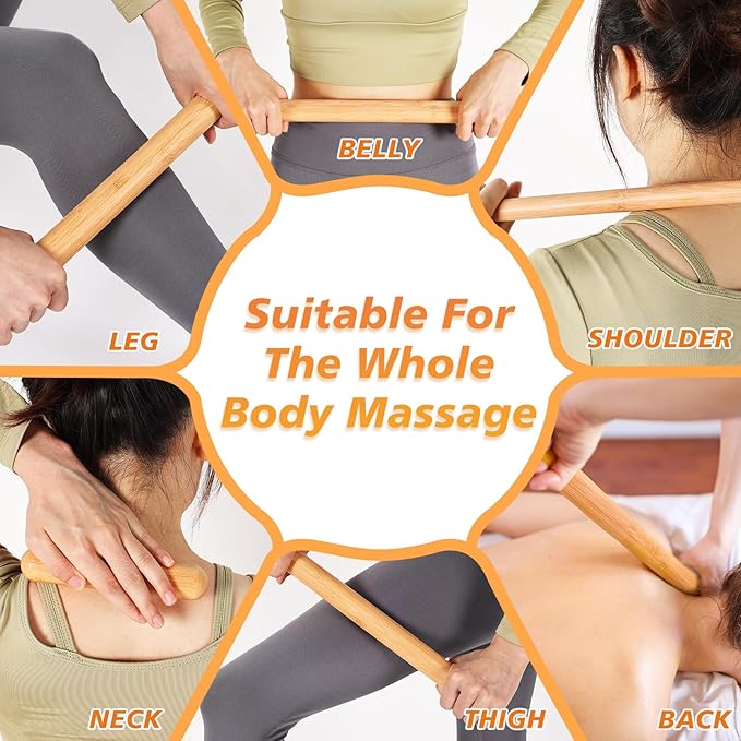 5Pcs Bamboo Massage Sticks Set, Guasha Massage Sticks,Bamboo Massage Roller Sticks for Relax Muscles & Body Shaping