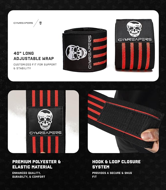 Gymreapers Weightlifting Elbow Wraps (1 Pair) - Flexible 40'' Elbow Compression Strap & Joint Support Brace - for Bench Press, Powerlifting, and Pressing