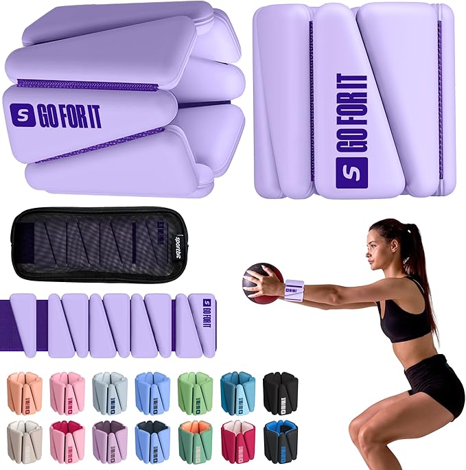 SPORTBIT Wrist and Ankle Weights for Women - Set of 2 (1lb Each) Wearable Ankle & Wrist Weights - Leg & Arm Bands, Silicone Weighted Bracelets for Workout, Walking, Running, Yoga, Pilates