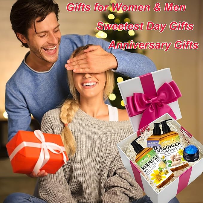 3 Pack Massage Oil for Massage Therapy,Sore Muscle Arnica Oil & Relaxing Lavender Oil & Ginger Oil Lymphatic Drainage & Massage Ball,Easter Basket Stuffers for Adults,Easter Gifts for Men Women
