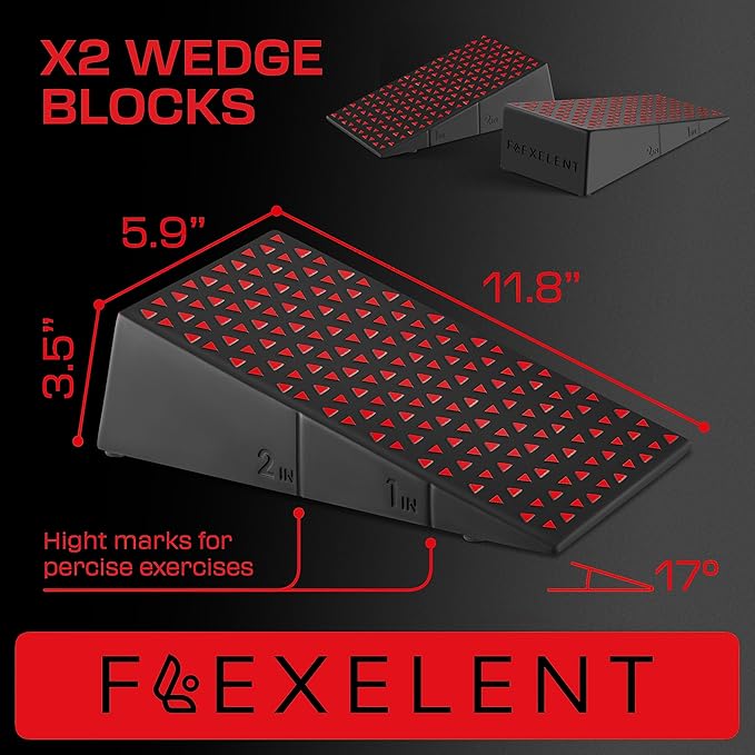 Squat Wedge Block Pair - Heel Elevated Squat Wedge for Deeper Squats, Heavy Lifting and Better Form - 17° Angle Exercise Wedges, Slant Board for Squats with Carry Backpack