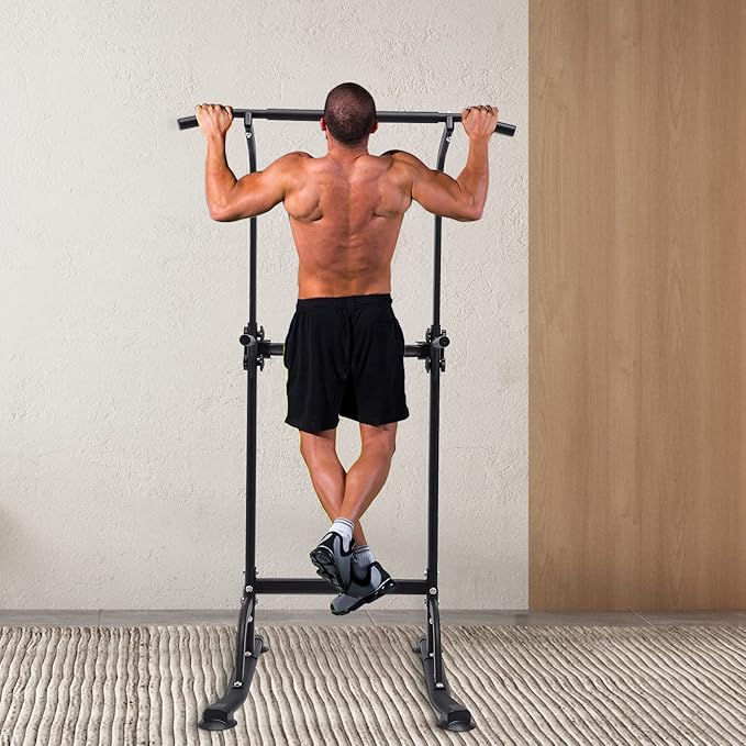 Parallel Bars Power Tower Adjustable Dip Station Pull Up Bar Push Up for Home Gym Strength Training Body Building Workout Equipment Standing Pull Up Pillar Impregnation Station, Black