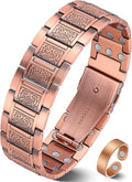 3X Strength Magnetic Copper Bracelet for Men - 99.9% Pure Copper Bracelet & Ring Set - Premium Fold-Over Clasp and Adjustable Length Sizing Tool & Jewelry Box