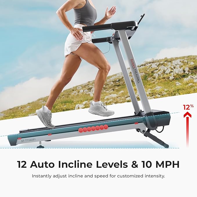 Sunny Health & Fitness Premium Smart Treadmill with Auto Incline, Dedicated Speed Buttons, Digital Performance Display