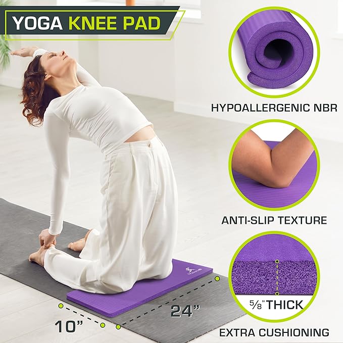ProsourceFit Extra Thick Yoga Knee Pad and Elbow Cushion 15mm (5/8”) Fits Standard Mats for Pain Free Joints in Yoga, Pilates, Floor Workouts