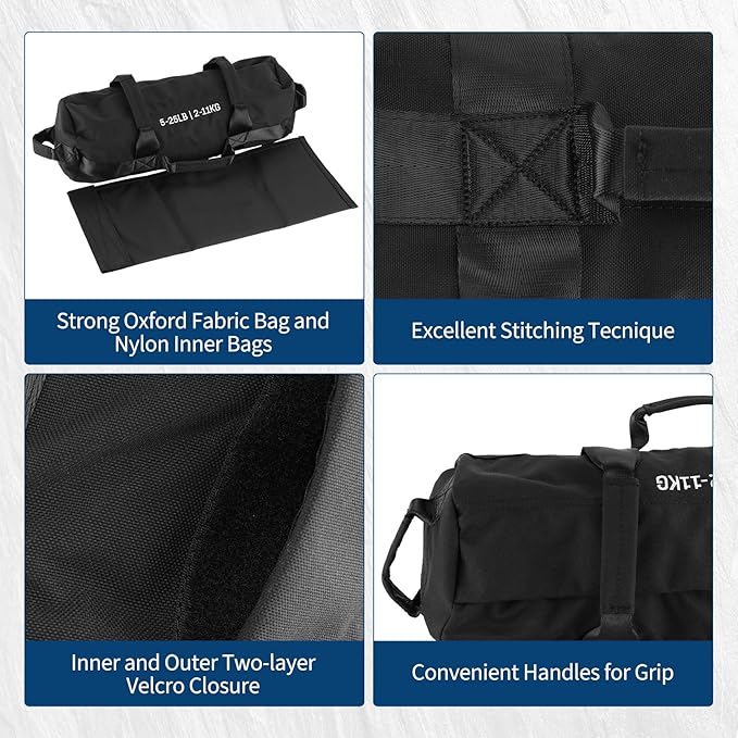 Sandbags for Workout,Adjustable Sand Bags for Fitness,Yoga, Strength Training and Full-Body Workouts,Black