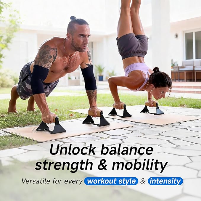Rocalt Parallettes Push Up Handles - 550LBS Ergonomic Beech Wood Push Up Bars, Heavy Duty Steel Calisthenics Equipment for Home Gym, Anti-Slip Push Up Stands No Wrist Pain
