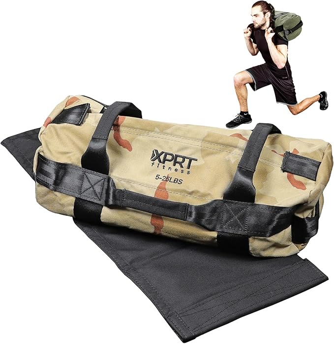 XPRT Fitness Workout Sandbag for Heavy Duty Workout Cross Training 7 Multi-positional Handles - Color Army Green/Black/Camo
