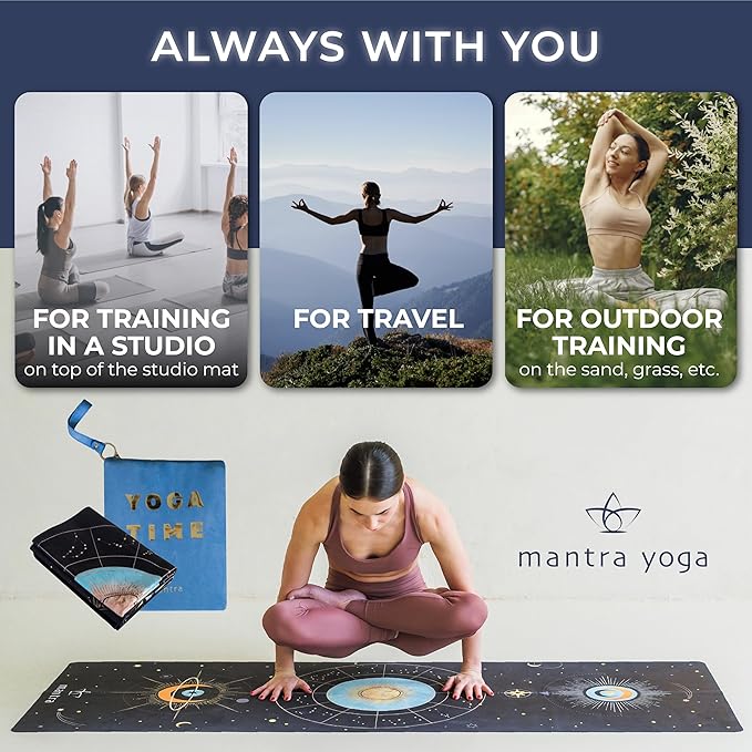 Mantra Yoga Travel PRO 1.5mm with Knee Pad - Foldable Fitness & Exercise Mat with Bag | Lightweight, Compact & Eco-Friendly | Non-Slip & Washable | For All Types of Yoga | 72" L x 24" W | 2.6 lbs