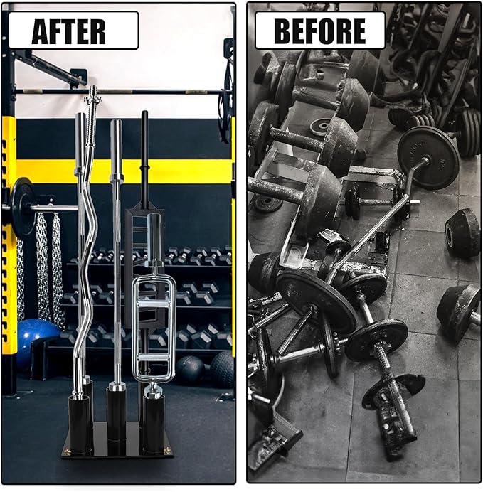 Tebery Barbell Floor Stand Holder, 5 Barbells Vertical Corner Storage Rack, Heavy Duty Home Gym Weight Organizer for Bars, Hex, Trap, Curl, Triceps Bars