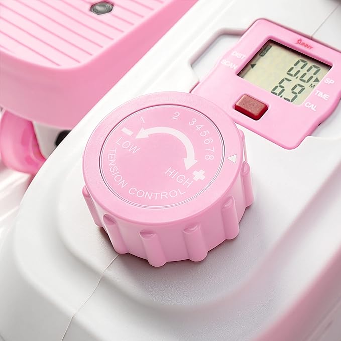 Sunny Health & Fitness Under Desk Pedal Elliptical Machine, Adjustable Resistance Leg Exerciser Home Workout While Sitting for Seniors, Optional Motorize or in Pink with SunnyFit App via Bluetooth