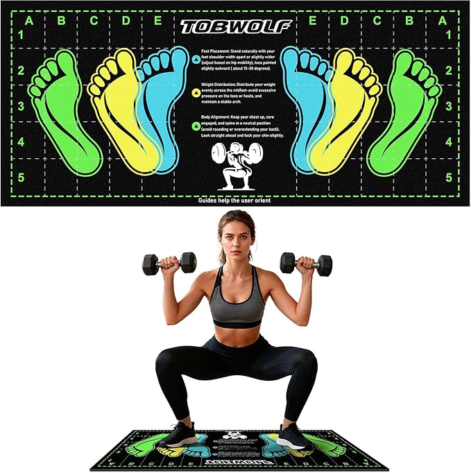 31.5'' X 13.8'' Non-Slip Squat Mat with Foot Position, Pro-Grade Exercise Mat Great for Squats, Leg and Lunges, Improving Muscle Activation, Versatility and Safety, Ideal for Home Fitness Enthusiasts
