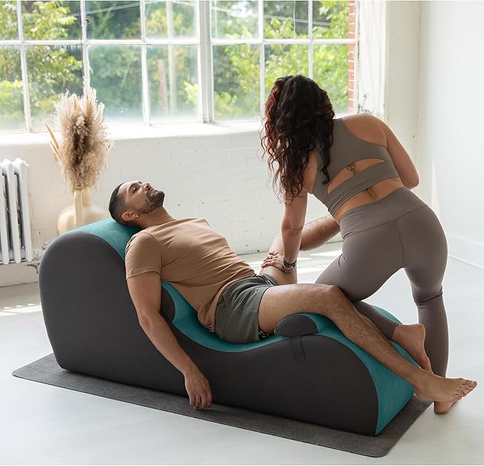 Avana Chakra Yoga Chaise - 2 Adjustable Headrests & Handles with Adjustable Straps, Micro-Velvet/Microloop, Blue & Grey