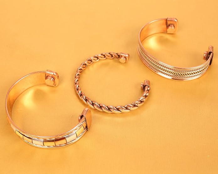 Copper Bracelet Tibetan Style. Hand Forged with Solid and High Gauge Copper Jewelry Cuff for Women Men. Combo of Different Designs