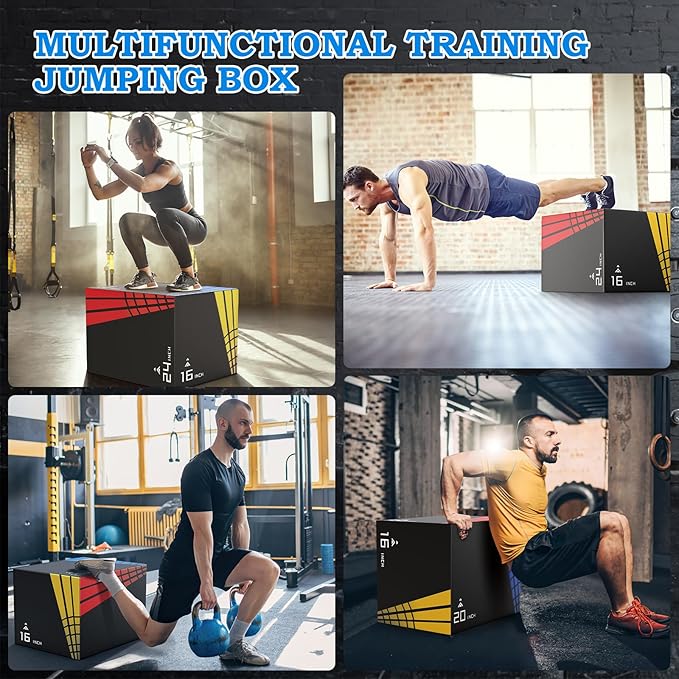 XDDIAS 65/35/22LB Heavier Foam Plyometric Box Jumps for Home Gym,Firm Soft Plyo Box,30”x24”x20”-24”x20”x16”-20"x16"x14" Foam Plyometric Box,440lb Weight Capacity Jump Box Gym for Workout Training