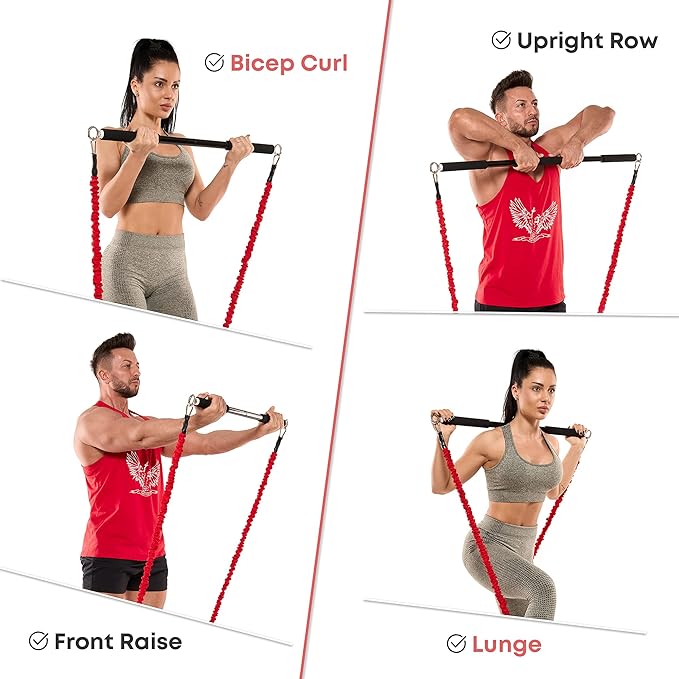 Resistance Band Bar for Fitness - Workout for Exercise, Squat, Biceps, Triceps, Shoulders, Back - Adjustable 3 Parts for Resistance Bands - Durable Portable Steel Pilates Bar