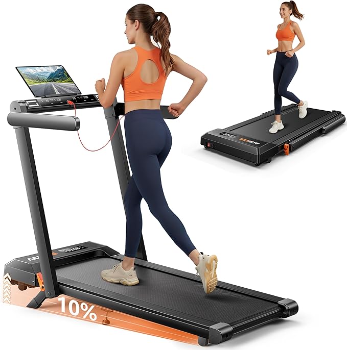 Foldable Treadmill with 0-15% Incline and Handle Bar, 2.5HP Treadmills for Home, Under Desk Treadmill with 300LBS Capacity, Walking Pad with Speaker, APP/Remote Control