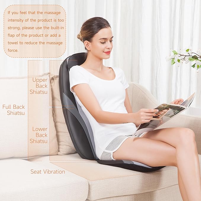 Snailax Neck and Back Massager with Heat, Massage Chair Pad Back Massager for Pain Relief Deep Tissue Chair Massage Pad with 10 Deep Kneading Nodes for Office Home, Gifts for Dad,Mom