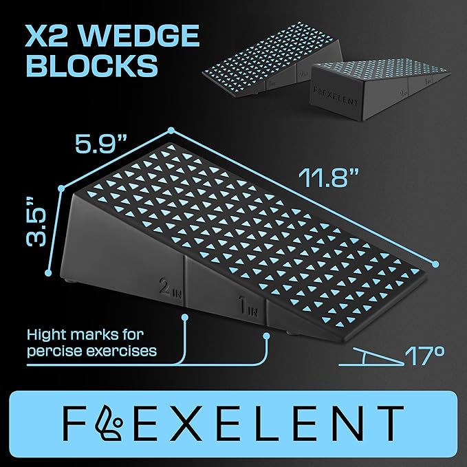Squat Wedge Block Pair - Heel Elevated Squat Wedge for Deeper Squats, Heavy Lifting and Better Form - 17° Angle Exercise Wedges, Slant Board for Squats with Carry Backpack