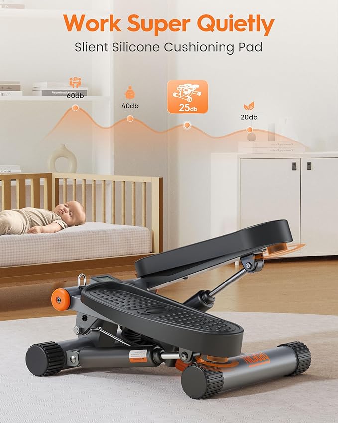 Niceday Mini Steppers for Exercise at Home, Stepper with Resistance Bands, Stepper with 300LBS Loading Capacity, Hydraulic Fitness Stepper with LCD Monitor Black